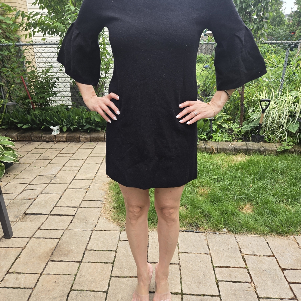 Black Sheath Dress with Bell Sleeves and Crew Neck